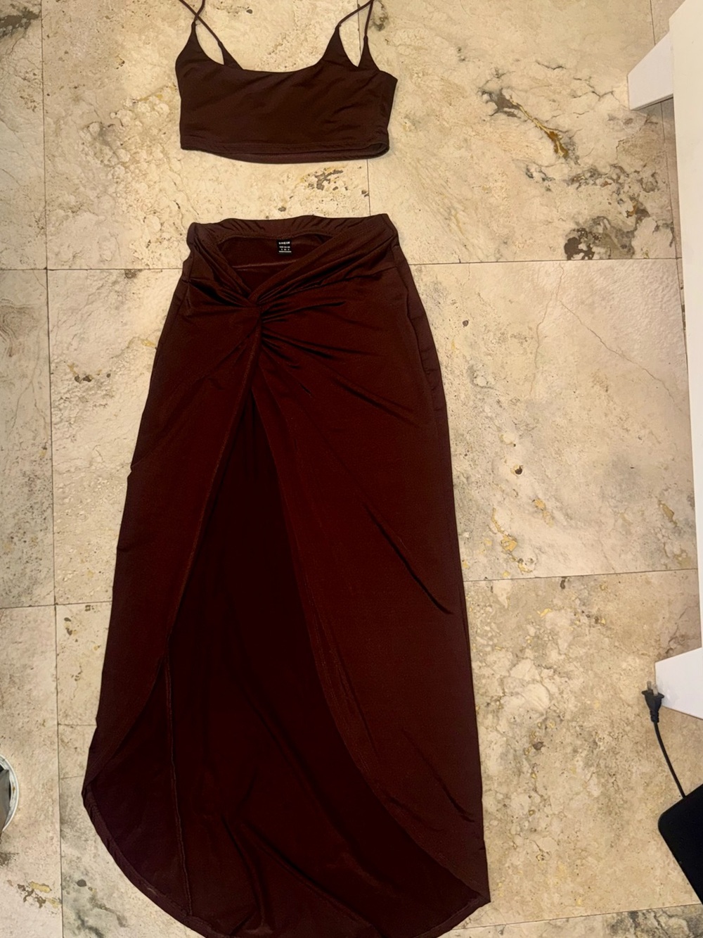 SHEIN Dark Brown Twist-Front Maxi Skirt Set